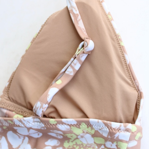 Aerie Sands Tan White Floral Print Crossover Triangle Bikini Top Size Medium - Picture 8 of 9